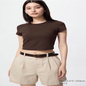 Uniqlo AIRism Brown Soft-Cropped T-Shirt XS